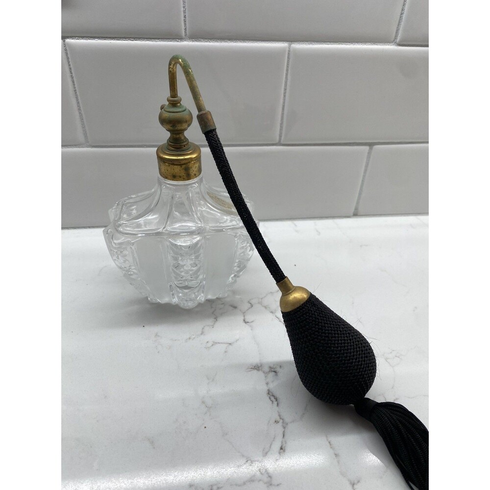 Beautiful Glass Vanity Victorian Perfume Bottle Black Tassel Atomizer~Empty